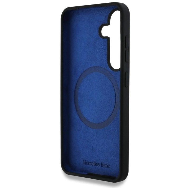 Mercedes silikono dėklas su kontrastingomis linijomis, MagSafe, Samsung Galaxy S25, juodas