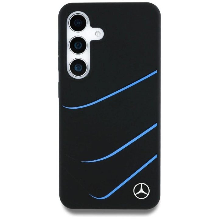 Mercedes silikono dėklas su kontrastingomis linijomis, MagSafe, Samsung Galaxy S25, juodas