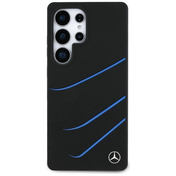 Mercedes silikoninis dėklas su kontrastingomis linijomis, MagSafe, Samsung Galaxy S25 Ultra, juodas
