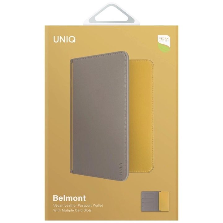 RFID apsaugotas paso dėklas Uniq Belmont“ – pilkas/geltonas