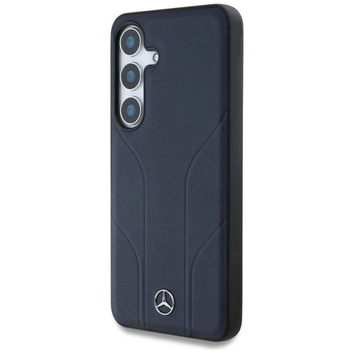 Mercedes odinis dėklas su įspaustomis linijomis, MagSafe, Samsung Galaxy S25, mėlynas