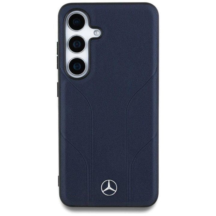 Mercedes odinis dėklas su įspaustomis linijomis, MagSafe, Samsung Galaxy S25, mėlynas