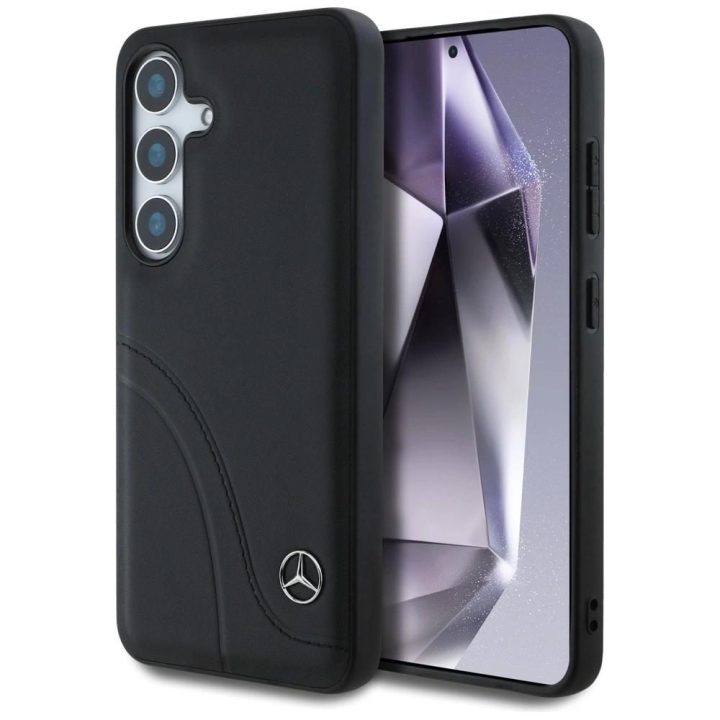 Mercedes odinis dėklas su lenktais dygsniais Samsung Galaxy S25, juodas