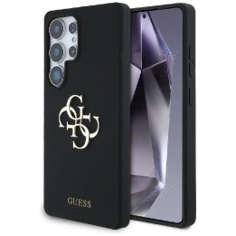 Dėklas telefonui juodas silikoninis su 4G logotipu Samsung Galaxy S25 Ultra Guess