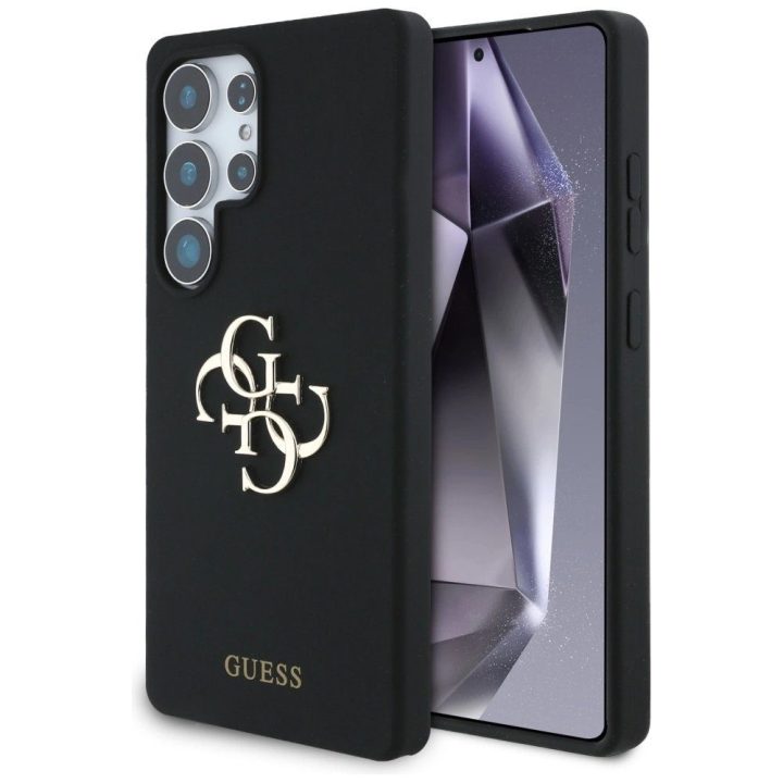Dėklas telefonui juodas silikoninis su 4G logotipu Samsung Galaxy S25 Ultra Guess