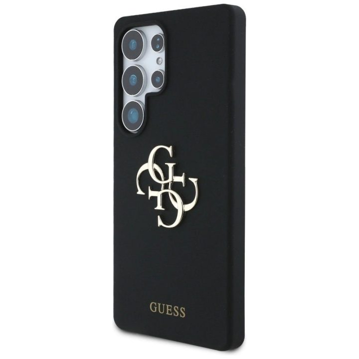 Dėklas telefonui juodas silikoninis su 4G logotipu Samsung Galaxy S25 Ultra Guess