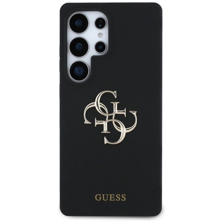 Dėklas telefonui juodas silikoninis su 4G logotipu Samsung Galaxy S25 Ultra Guess