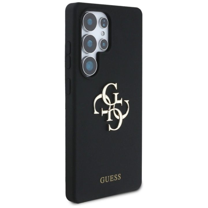 Dėklas telefonui juodas silikoninis su 4G logotipu Samsung Galaxy S25 Ultra Guess