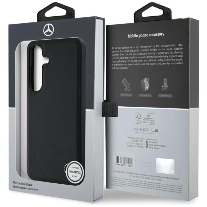 Mercedes odinis MagSafe dėklas Samsung Galaxy S25, juodas