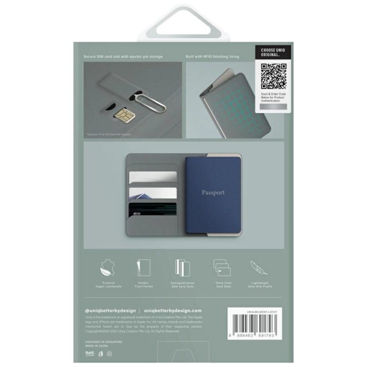 RFID apsaugantis paso dėklas Uniq Belmont“ – žalia/dramblio kaulo spalva