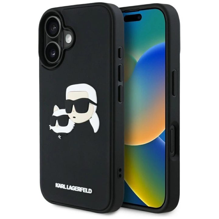 Karl Lagerfeld 3D guminis iPhone 16 dėklas – juodas