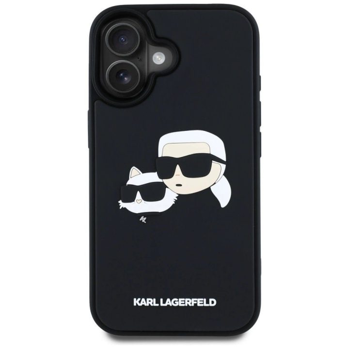 Karl Lagerfeld 3D guminis iPhone 16 dėklas – juodas