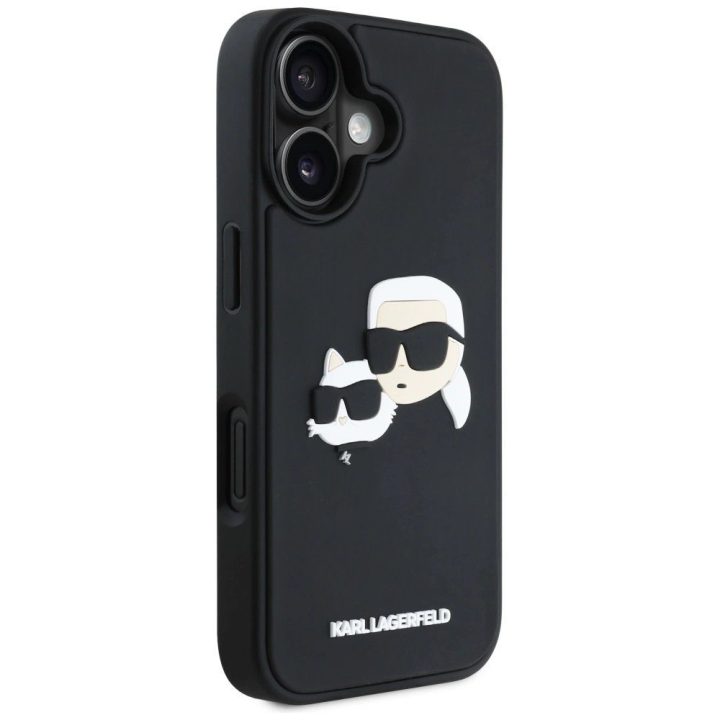 Karl Lagerfeld 3D guminis iPhone 16 dėklas – juodas