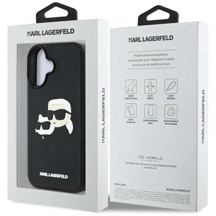 Karl Lagerfeld 3D guminis iPhone 16 dėklas – juodas
