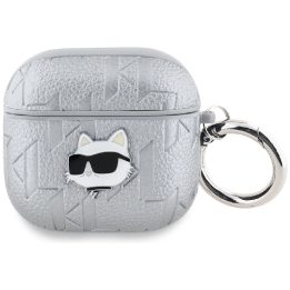 Karl Lagerfeld AirPods 4 dėklas Monogram Choupette“ – sidabrinis