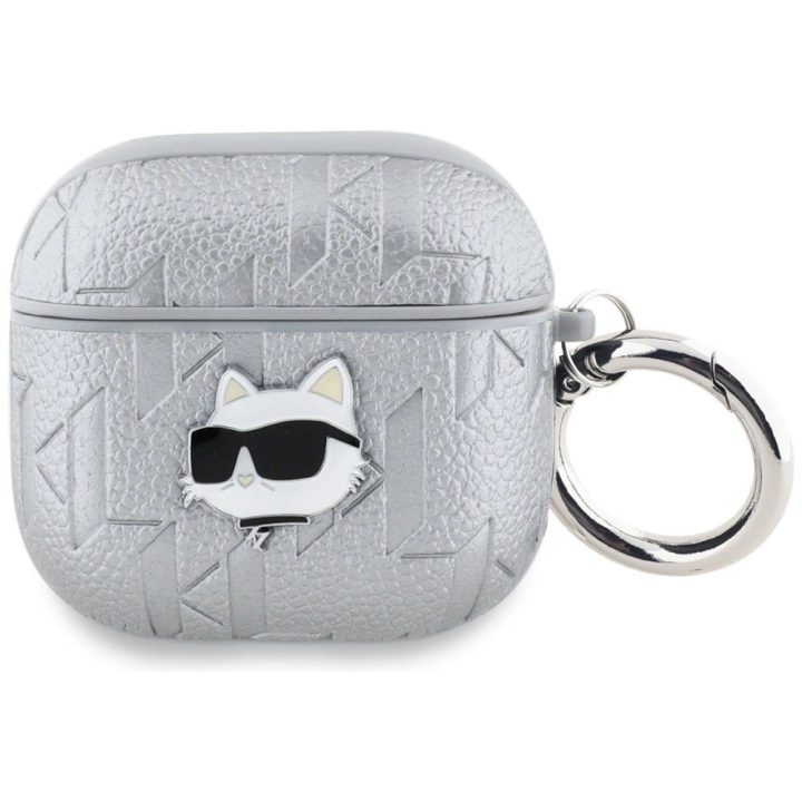 Karl Lagerfeld AirPods 4 dėklas Monogram Choupette“ – sidabrinis