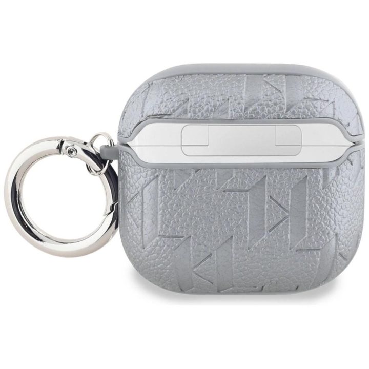 Karl Lagerfeld AirPods 4 dėklas Monogram Karl Head“ – sidabrinis