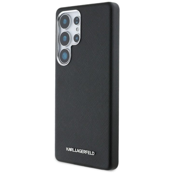 Karl Lagerfeld Saffiano dėklas su metaliniu logotipu, MagSafe, Samsung Galaxy S25 Ultra, juodas