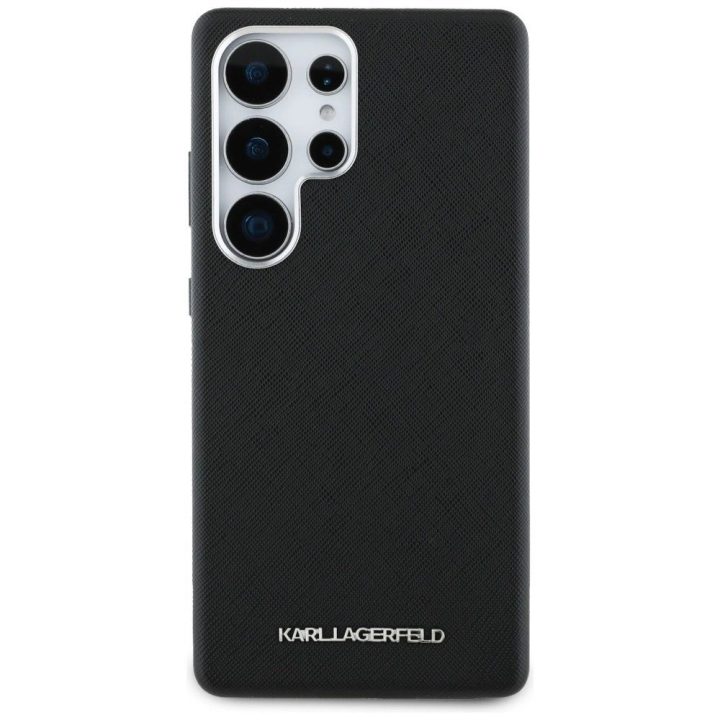 Karl Lagerfeld Saffiano dėklas su metaliniu logotipu, MagSafe, Samsung Galaxy S25 Ultra, juodas