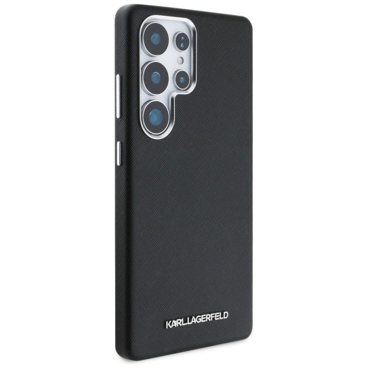 Karl Lagerfeld Saffiano dėklas su metaliniu logotipu, MagSafe, Samsung Galaxy S25 Ultra, juodas