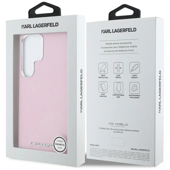 Karl Lagerfeld rožinis Saffiano“ MagSafe dėklas Samsung Galaxy S25 Ultra