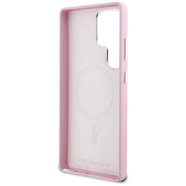 Karl Lagerfeld rožinis Saffiano“ MagSafe dėklas Samsung Galaxy S25 Ultra