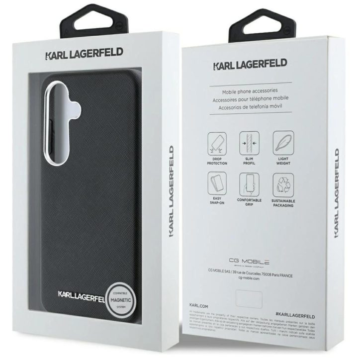 Karl Lagerfeld Saffiano dėklas su MagSafe Samsung Galaxy S25+ – juodas