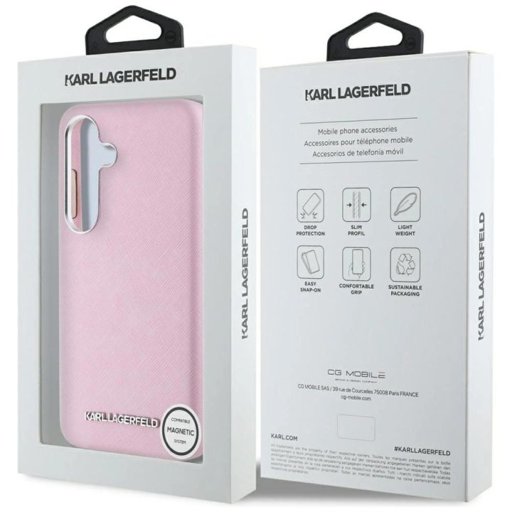 Karl Lagerfeld rožinis Saffiano MagSafe dėklas Samsung Galaxy S25+