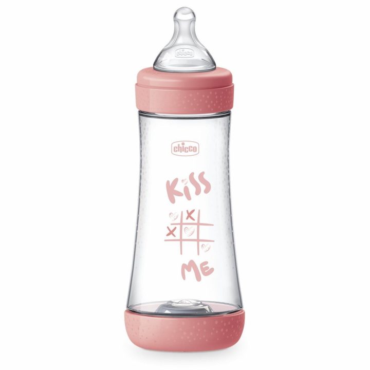 Chicco plastikinis kūdikių buteliukas 300 ml su silikoniniu čiulptuku, rožinis