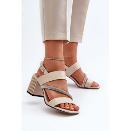 Elegantiški moteriški sandalai su smėlio spalvos smailianosiu kulnu D&A MR38-549