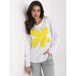 Balta-geltona moteriška palaidinė elegantiškam įvaizdžiui