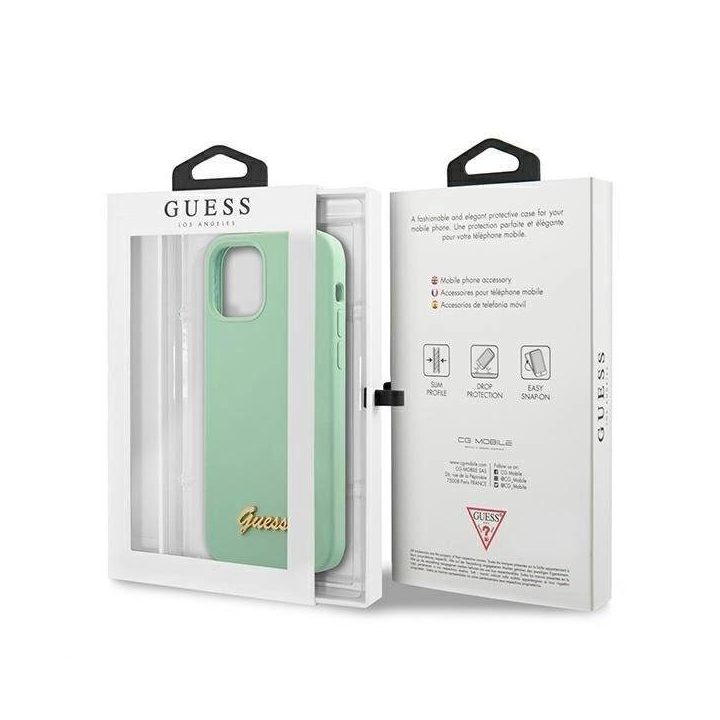 Guess metalinis telefono dėklas su logotipu iPhone 12 Pro Max (žalias)