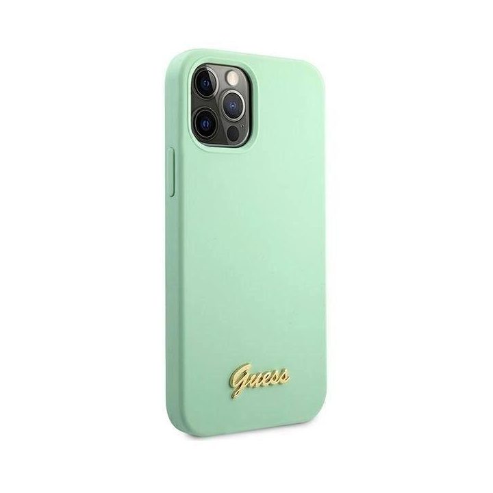 Guess metalinis telefono dėklas su logotipu iPhone 12 Pro Max (žalias)