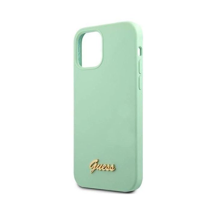 Guess metalinis telefono dėklas su logotipu iPhone 12 Pro Max (žalias)