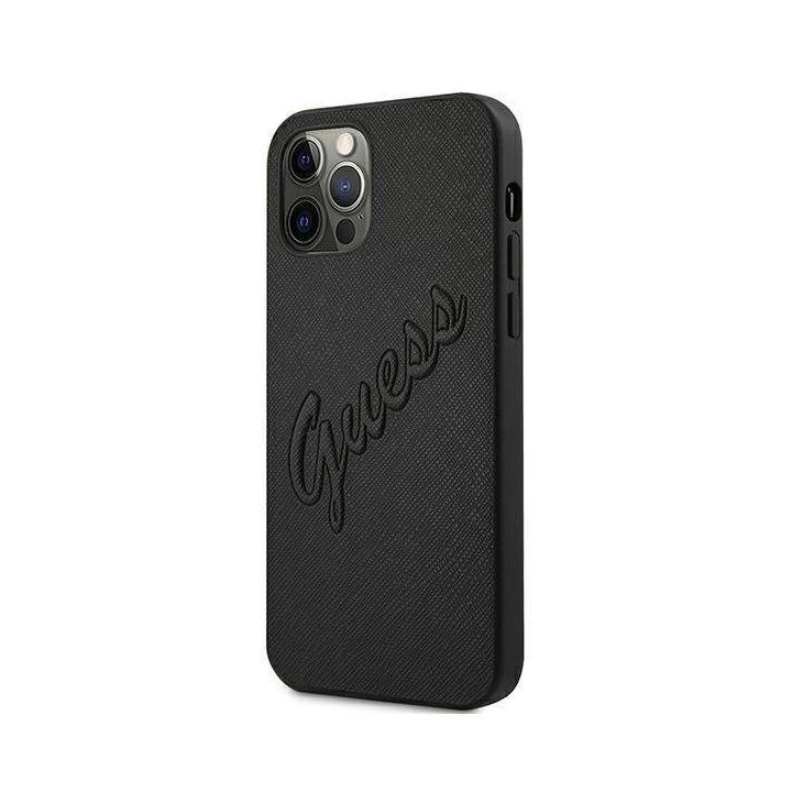 Guess Saffiano odinis dėklas iPhone 12 Pro Max (juodas)