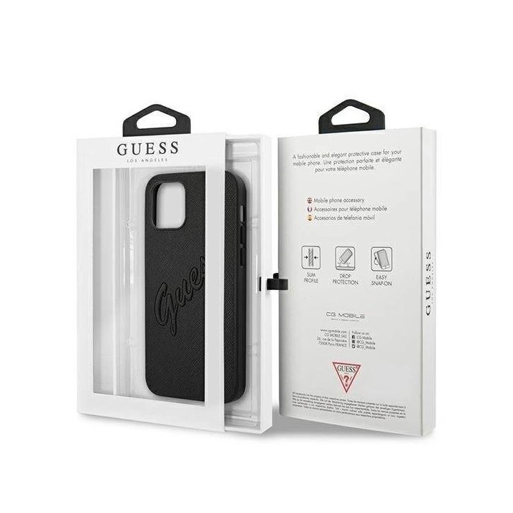 Guess Saffiano odinis dėklas iPhone 12 Pro Max (juodas)