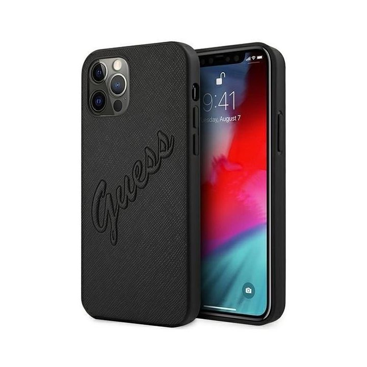 Guess Saffiano odinis dėklas iPhone 12 Pro Max (juodas)