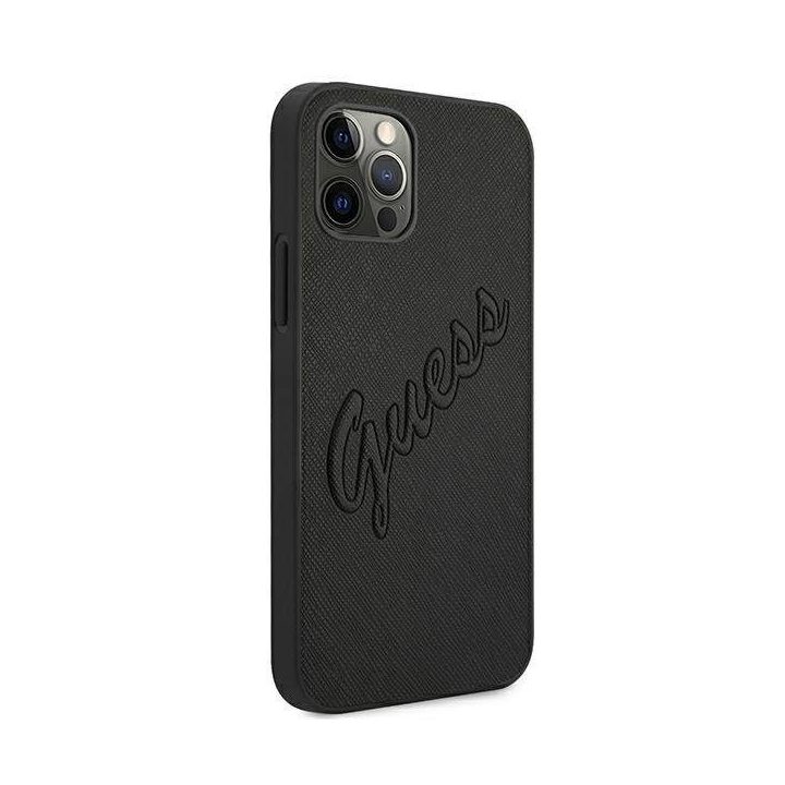 Guess Saffiano odinis dėklas iPhone 12 Pro Max (juodas)