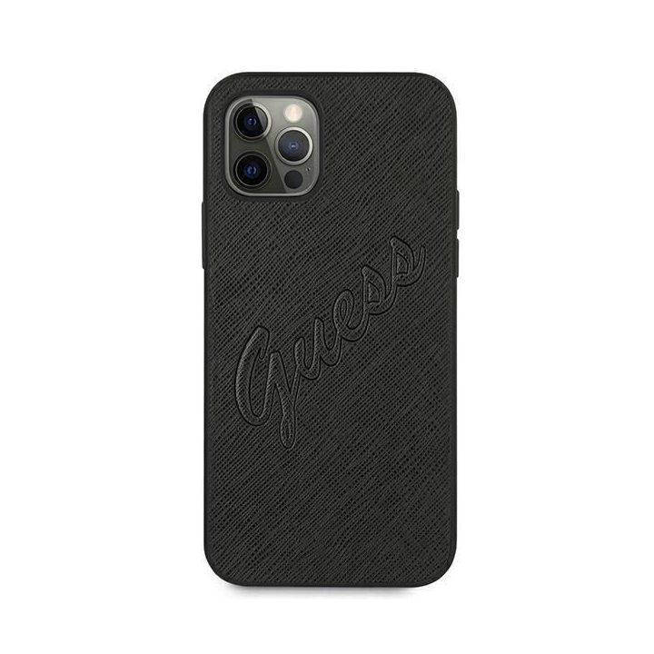 Guess Saffiano odinis dėklas iPhone 12 Pro Max (juodas)