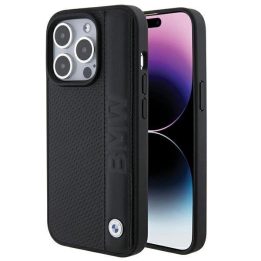 BMW odinis dėklas su tekstūra ir juostele iPhone 15 Pro Max – juodas