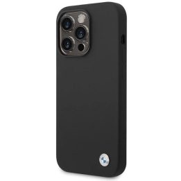 BMW silikoninis dėklas su metaliniu logotipu iPhone 15 Pro Max, juodas