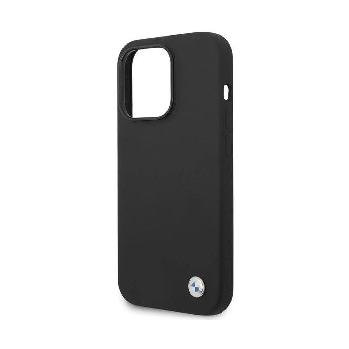BMW silikoninis dėklas su metaliniu logotipu iPhone 15 Pro Max, juodas