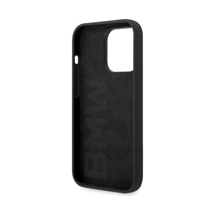 BMW silikoninis dėklas su metaliniu logotipu iPhone 15 Pro Max, juodas
