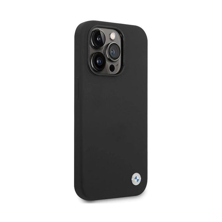 BMW silikoninis dėklas su metaliniu logotipu iPhone 15 Pro Max, juodas