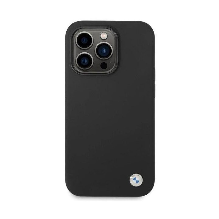 BMW silikoninis dėklas su metaliniu logotipu iPhone 15 Pro Max, juodas