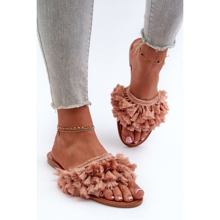 Moteriškos plokščios šlepetės su kutais Dirty Pink Rialle