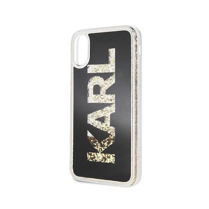 Karl Lagerfeld blizgus juodas iPhone X/Xs dėklas su logotipu