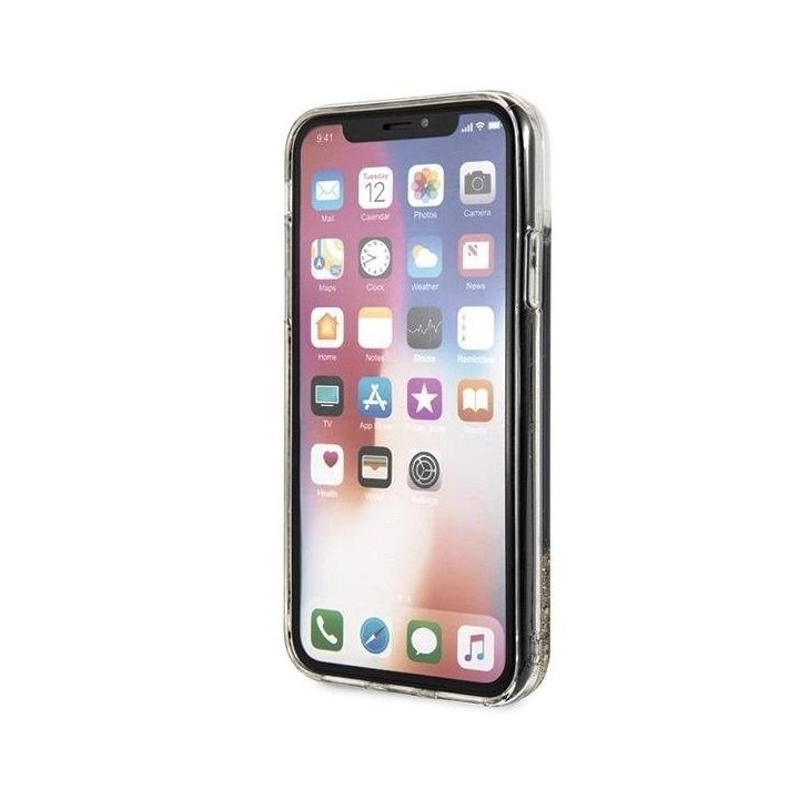 Karl Lagerfeld blizgus juodas iPhone X/Xs dėklas su logotipu