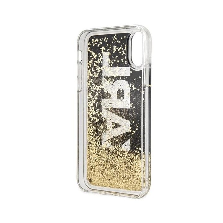 Karl Lagerfeld blizgus juodas iPhone X/Xs dėklas su logotipu