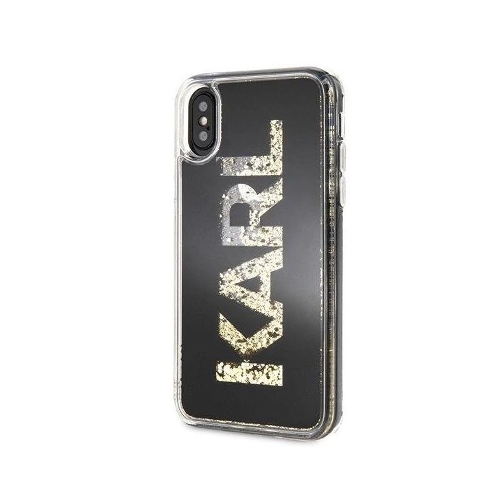 Karl Lagerfeld blizgus juodas iPhone X/Xs dėklas su logotipu